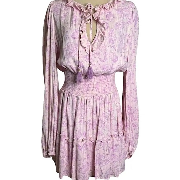 House of Harlow 1960 | Ruffle Hem Smocked Boho Mini Dress - Picture 4 of 4